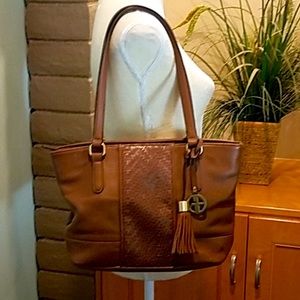 Giani Bernini Brown Leather Shoulder/Tote Bag with Gold Hardware & Tassle